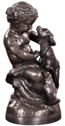 Casa Padrino figura de bronce de lujo de ángel con cordero bronce 21 x 20 x H. 38 cm - Escultura de Bronce Deco