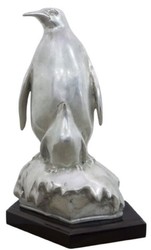 Casa Padrino figure en bronze pingouin mère avec enfant argent / noir 22 x 15 x H. 33 cm - Sculpture de Luxe