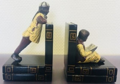 Casa Padrino Luxury Bookend Set Chinese Men Multicolor 23 x 14 x H. 11 cm - Bronze Figures on Decorative Wooden Books