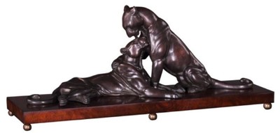 Casa Padrino decorazione figures in bronzo di lusso con base in legno 2 tigri bronzo / marrone 83 x 23 x H. 34 cm - Qualità di Lusso