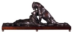 Casa Padrino decorazione figures in bronzo di lusso con base in legno 2 tigri bronzo / marrone 83 x 23 x H. 34 cm - Qualità di Lusso