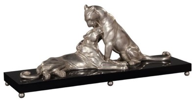 Casa Padrino decorazione figures in bronzo di lusso con base in legno 2 tigri argento / nero 83 x 23 x H. 34 cm - Qualità di Lusso