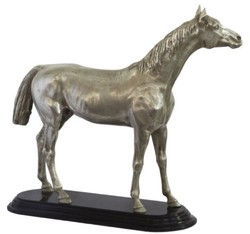 Casa Padrino escultura de bronce de lujo caballo plata / negro 36 x 13 x H. 32 cm - Figura Decorada Plateada