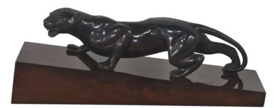 Casa Padrino luxury bronze figure cougar black / dark brown 60 x 17 x H. 20 cm - Elegant Deco Figure on Wooden Base