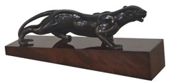 Casa Padrino luxury bronze figure cougar black / dark brown 60 x 17 x H. 20 cm - Elegant Deco Figure on Wooden Base