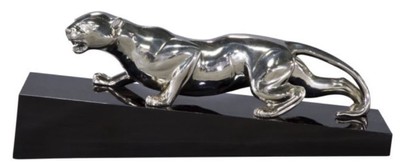 Casa Padrino luxury bronze figure cougar silver / black 60 x 17 x H. 20 cm - Elegant Deco Figure on Wooden Base