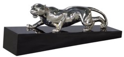 Casa Padrino bronze figure de luxe couguar argent / noir 60 x 17 x H. 20 cm - Figurine déco élégante sur socle en bois
