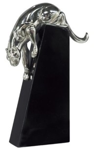 Casa Padrino figura di bronzo di lusso pantera argento / nero 17 x 6 x H. 28 cm - Elegante Deco Figura su Base in Legno