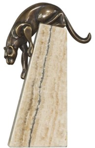 Casa Padrino luxury bronze figure panther bronze / beige 17 x 6 x H. 28 cm - Elegant Deco Figure on Natural Stone Base