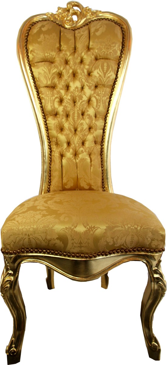 Silla trono barroca Casa Padrino Reina Anne Gold Pattern / Gold - Silla con respaldo alto - Respaldo alto Silla trono barroca Casa Padrino Reina Anne Gold Pattern / Gold - Silla con respaldo alto - Respaldo alto