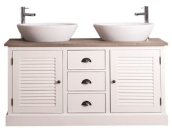 Casa Padrino armoire lavabo double de style campagnard avec 2 portes et 3 tiroirs crème / naturel 150 x 51 x H. 75 cm - Meuble de Salle de Bain en Style Campagnard