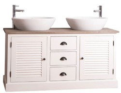 Casa Padrino armoire lavabo double de style campagnard avec 2 portes et 3 tiroirs crème / naturel 150 x 51 x H. 75 cm - Meuble de Salle de Bain en Style Campagnard