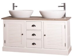 Casa Padrino armoire lavabo double de style campagnard avec 2 portes et 3 tiroirs crème / naturel 150 x 51 x H. 75 cm - Meuble de Salle de Bain en Style Campagnard