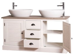 Casa Padrino armoire lavabo double de style campagnard avec 2 portes et 3 tiroirs crème / naturel 150 x 51 x H. 75 cm - Meuble de Salle de Bain en Style Campagnard