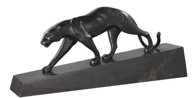 Casa Padrino figura di bronzo di lusso pantera nero / bronzo 64 x 11 x H. 26,5 cm - Elegante Scultura in Bronzo su Base di Marmo