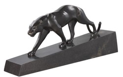 Casa Padrino figura di bronzo di lusso pantera nero / bronzo 64 x 11 x H. 26,5 cm - Elegante Scultura in Bronzo su Base di Marmo