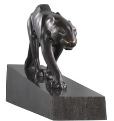 Casa Padrino figura di bronzo di lusso pantera nero / bronzo 64 x 11 x H. 26,5 cm - Elegante Scultura in Bronzo su Base di Marmo
