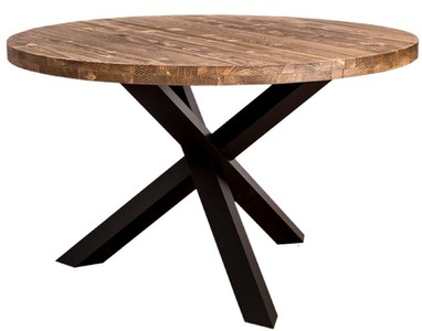 Casa Padrino tavolo da pranzo stile country marrone / nero Ø 130 x H. 78 cm - Tavolo da Cucina Rotondo in Legno Massello