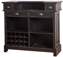 Casa Padrino armoire de bar en bois massif de style campagnard avec 4 tiroirs et porte-bouteilles de vin de noir antique 120 x 51 x H. 107 cm - Mobilier de Style Campagnard 