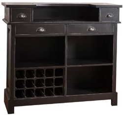 Casa Padrino armoire de bar en bois massif de style campagnard avec 4 tiroirs et porte-bouteilles de vin de noir antique 120 x 51 x H. 107 cm - Mobilier de Style Campagnard 