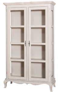 Casa Padrino Landhausstil Vitrinenschrank Antik Hellgrau 112 x 49 x H. 190 cm - Massivholz Wohnzimmerschrank mit 2 Glastüren