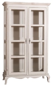 Casa Padrino Landhausstil Vitrinenschrank Antik Hellgrau 112 x 49 x H. 190 cm - Massivholz Wohnzimmerschrank mit 2 Glastüren