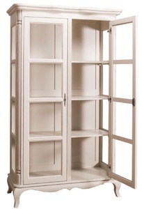 Casa Padrino Landhausstil Vitrinenschrank Antik Hellgrau 112 x 49 x H. 190 cm - Massivholz Wohnzimmerschrank mit 2 Glastüren