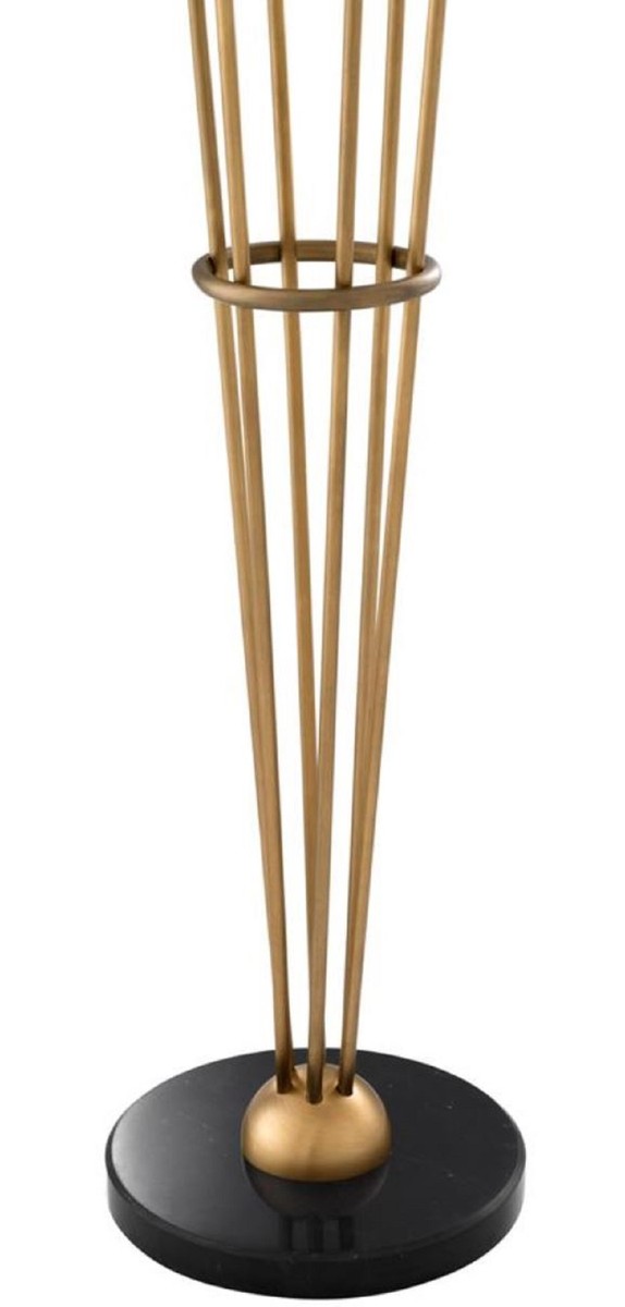Casa Padrino lampada da terra di lusso ottone antico / nero / bianco Ø 42 x H. 169 cm - Lampada da Terra di Design con Base in Marmo e Paralumi Sferici in Vetro
