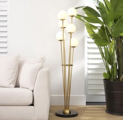 Casa Padrino luxury floor lamp antique brass / black / white Ø 42 x H. 169 cm - Designer Floor Lamp with Marble Base and Spherical Glass Lampshades
