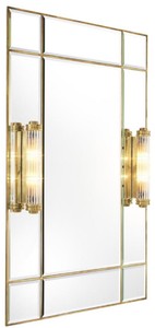 Casa Padrino Luxus Wandspiegel mit Licht Vintage Messingfarben 90 x 13 x H. 140 cm - Luxus Qualität