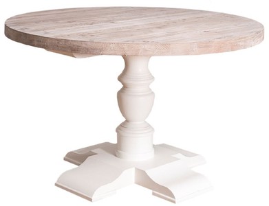 Casa Padrino tavolo da pranzo stile country bianco / naturale Ø 130 x H. 78 cm - Tavolo da Cucina Rotondo in Legno Massello