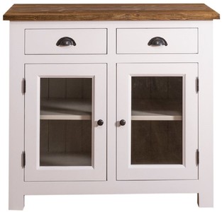 Casa Padrino armadio da cucina in stile country con 2 ante in vetro e 2 cassetti bianco / grigio / marrone 100 x 65 x H. 90 cm - Mobili da Cucina in Stile Country