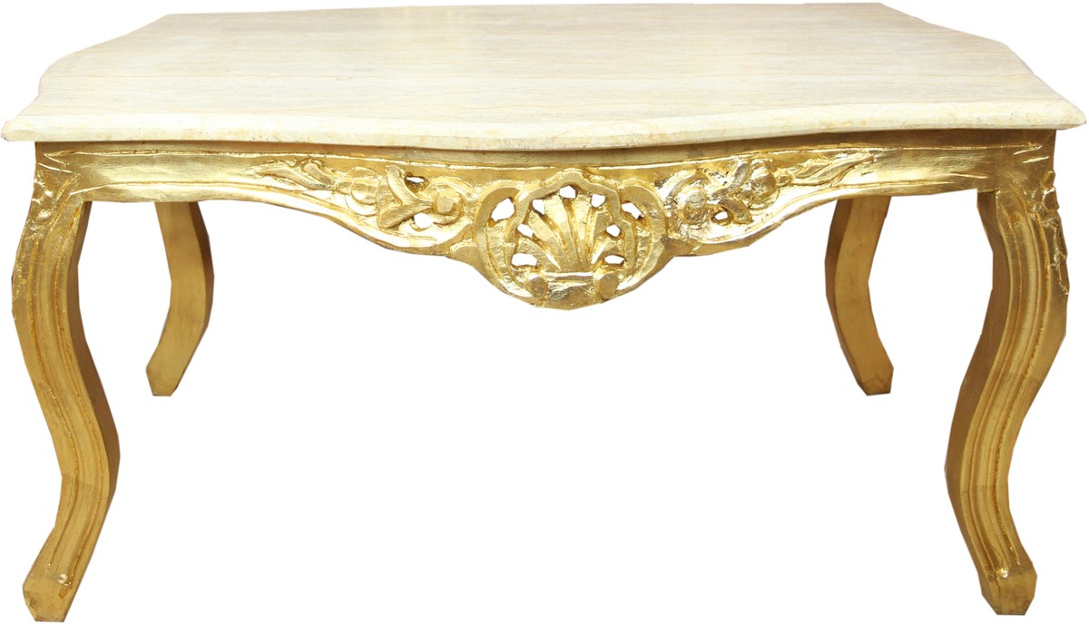 Casa Padrino baroque coffee table gold with cream marble top - furniture living room antique style Casa Padrino baroque coffee table gold with cream marble top - furniture living room antique style