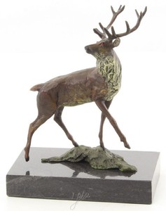 Casa Padrino Luxury Deco Bronze Figure Red Deer Multicolor / Black 12.5 x 7.4 x H. 15.2 cm - Bronze Sculpture