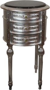 Casa Padrino table d'appoint baroque avec plateau en marbre argent / noir Ø 42 x H. 73 cm - Petite Commode Ronde avec 3 Tiroirs Casa Padrino table d'appoint baroque avec plateau en marbre argent / noir Ø 42 x H. 73 cm - Petite Commode Ronde avec 3 Tiroirs