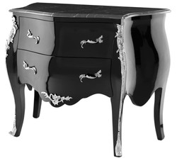 Casa Padrino cómoda de lujo barroco con 2 cajones y encimera de mármol negro brillante / plata / negro 100 x 53 x H. 85 cm - Muebles de Lujo en Estilo Barroco