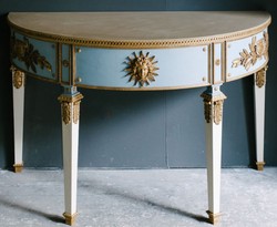 Casa Padrino Console Baroque de Luxe Bleu / Blanc / Or 150 x 75 x H. 91 cm - Console Fait à la Main de Style Ancien