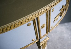 Casa Padrino Console Baroque de Luxe Bleu / Blanc / Or 150 x 75 x H. 91 cm - Console Fait à la Main de Style Ancien