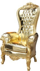Casa Padrino Baroque Ladies Throne Armchair Majestic Medium Gold / Gold Leather Look with Bling Bling Rhinestones - Giant Armchair - Throne Chair Tron Casa Padrino Baroque Ladies Throne Armchair Majestic Medium Gold / Gold Leather Look with Bling Bling Rhinestones - Giant Armchair - Throne Chair Tron