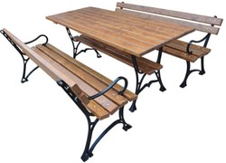 Casa Padrino Set di Mobili da Giardino Art Nouveau Tavolo e 2 Panche con Braccioli Marrone / Nero 180 cm - Mobili da Giardino