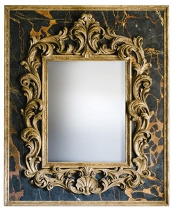 Casa Padrino Specchio Barocco Nero / Oro 104,5 x H. 128 cm - Magnifico Specchio a Muro Fatto a Mano con Cornice Decorativa e Splendide Decorazioni