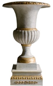 Casa Padrino vaso in ghisa barocco con piedistallo bianco / oro Ø 55 x H. 78 cm - Magnifico Decorazione da Giardino in Stile Barocco