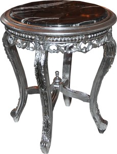 Tavolino Casa Padrino Baroque argento con piano in marmo nero 48 x 48 x h 55 cm - Tavolino in stile barocco