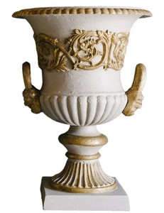 Casa Padrino vaso in ghisa barocco con piedistallo grigio / oro Ø 35 x H. 49 cm - Magnifico Decorazione da Giardino in Stile Barocco