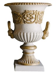 Casa Padrino vase baroque en fonte avec piédestal gris / or Ø 35 x H. 49 cm - Magnifique Décor de Jardin de Style Baroque
