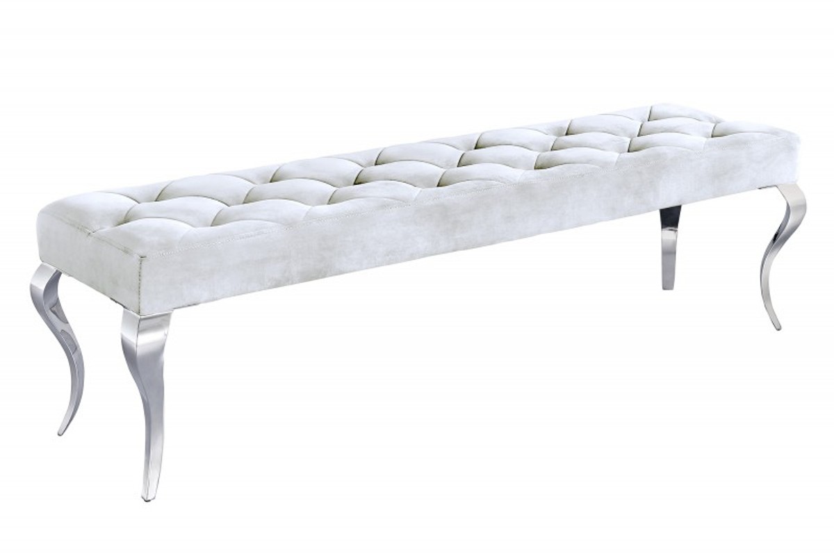 Casa Padrino Hocker SItzbank Sitzhocker Bank Bench Grey Gray Silver Silber Barock Baroque Casa Padrino Hocker SItzbank Sitzhocker Bank Bench Grey Gray Silver Silber Barock Baroque