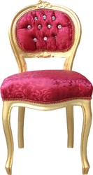 Casa Padrino Baroque Ladies Chair Bordeaux Pattern / Gold with Bling Bling rhinestones - dressing table chair Casa Padrino Baroque Ladies Chair Bordeaux Pattern / Gold with Bling Bling rhinestones - dressing table chair