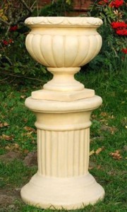 Casa Padrino Pilastro Barocco Sabbia Ø 32 x H. 40 cm - Piccola Pilastro da Giardino Rotonda in Stile Barocco - Accessori per la Decorazione del Giardino