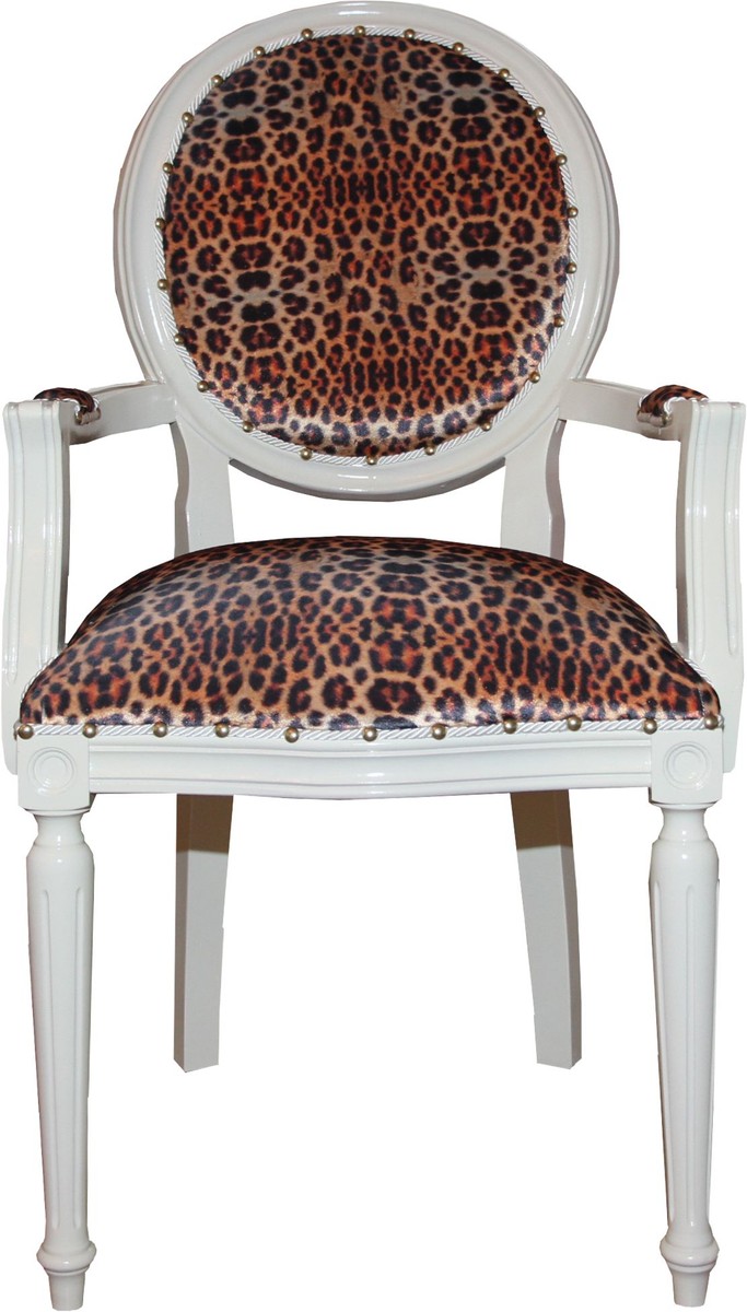 Casa Padrino Baroque dining chair with leopard / cream Casa Padrino Baroque dining chair with leopard / cream