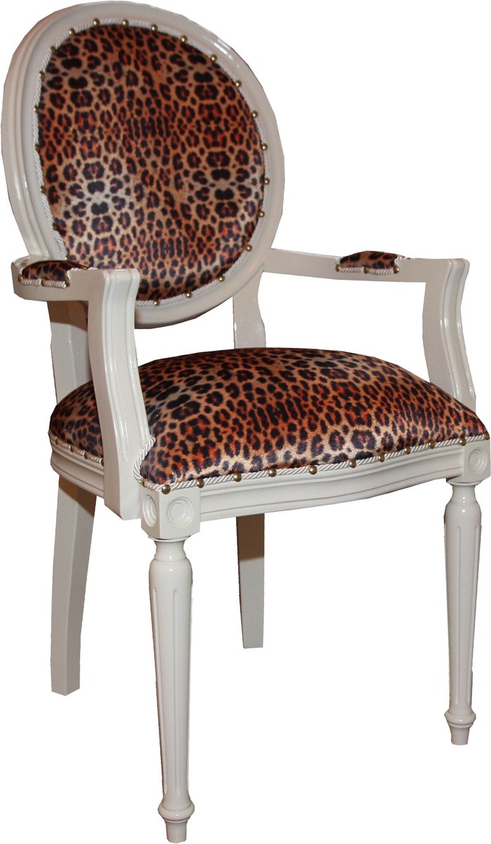 Casa Padrino Baroque dining chair with leopard / cream Casa Padrino Baroque dining chair with leopard / cream